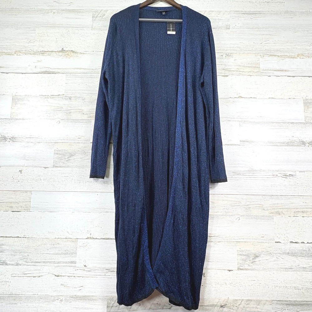Lane Bryant Duster Cardigan‎ Womens 22/24 Navy Blue NEW Metallic Ribbed Glam